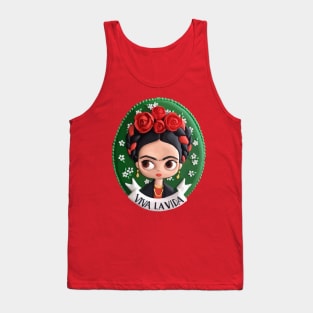 Frida Kahlo kawaii mexican painter cute flower background medallion Tank Top